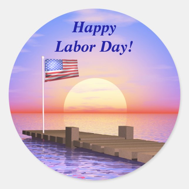 Happy Labor Day US Flag and Dock Classic Round Sticker (Front)