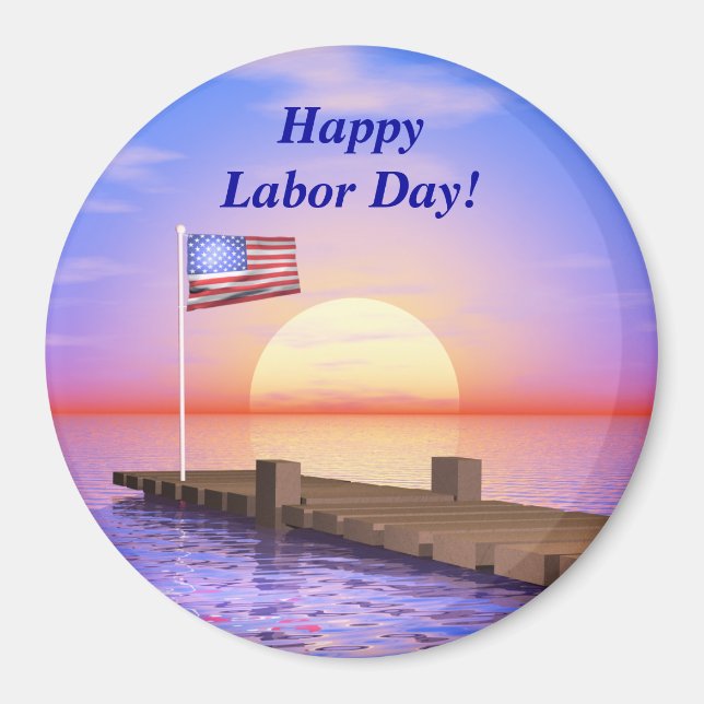 Happy Labor Day US Flag and Dock Magnet (Front)