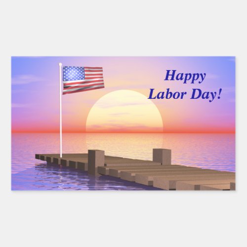Happy Labor Day US Flag and Dock Rectangular Sticker