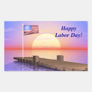 Happy Labor Day US Flag and Dock Rectangular Sticker