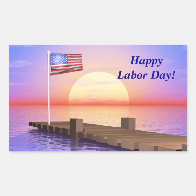 Happy Labor Day US Flag and Dock Rectangular Sticker (Front)