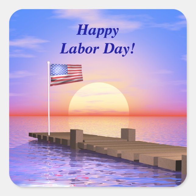 Happy Labor Day US Flag and Dock Square Sticker (Front)