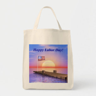 Happy Labor Day US Flag and Dock Tote Bag