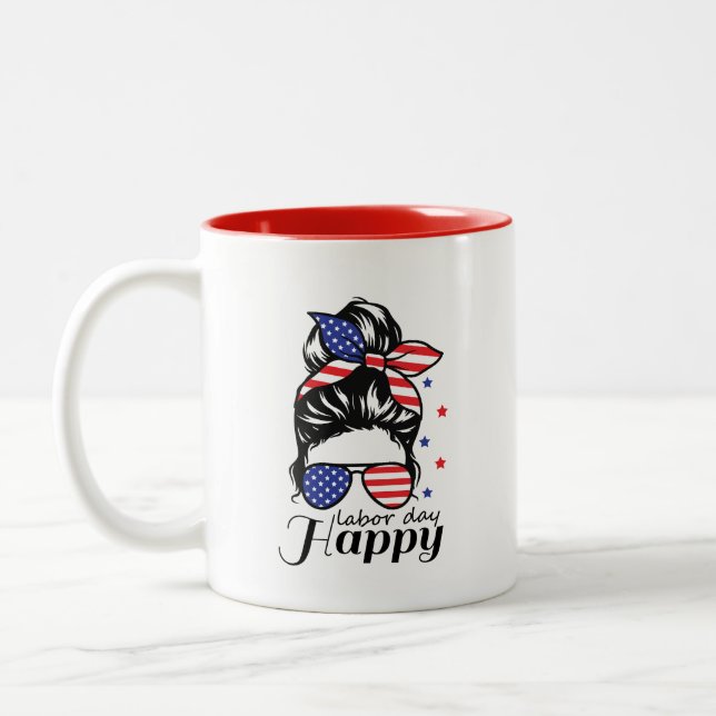 Happy Labor Day US flag Two-Tone Coffee Mug (Left)