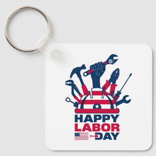 Happy Labor Day USA Holiday Keychain