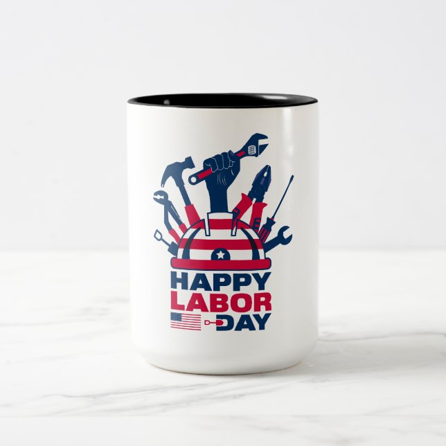 Happy Labor Day, USA Holiday Two-Tone Coffee Mug (Center)