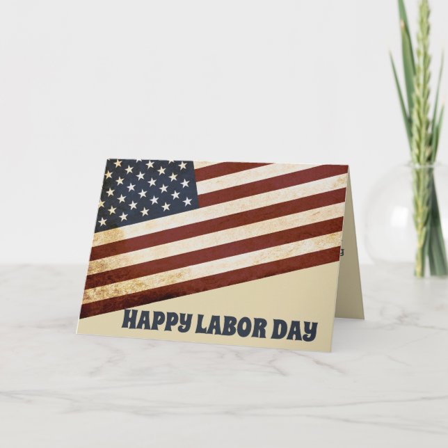 Happy Labor Day Vintage American Flag  Card (Front)