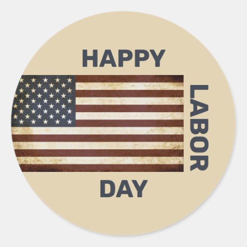 Happy Labor Day Vintage American Flag  Classic Round Sticker