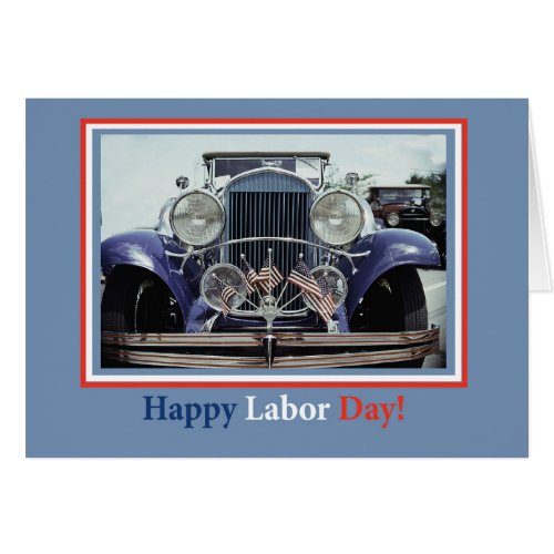 Happy Labor Day with Classic Car with American Fla