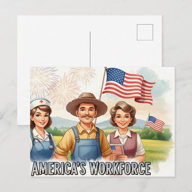 Happy Labor Day  with Flag Postcard (Front/Back)