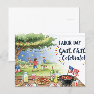 Happy Labor Day  with Flag Postcard