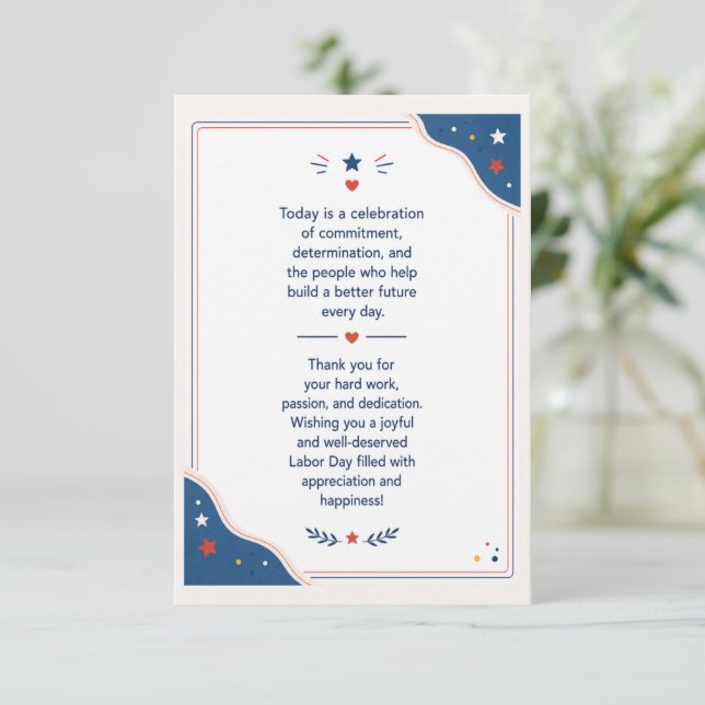 Happy Labor Day Worker Appreciation Thank You  Card (Standing Front)