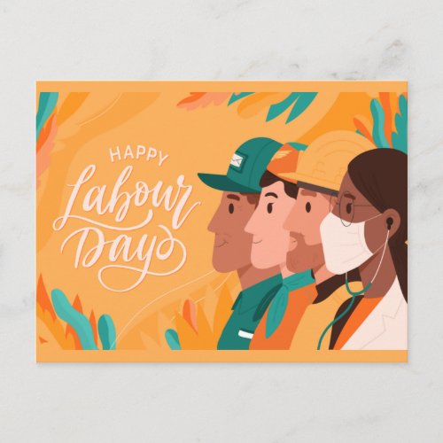 HAPPY LABOUR DAY HOLIDAY ILLUSTRATION POSTCARD