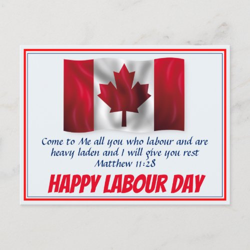HAPPY LABOUR DAY Scripture Canada Flag Customized Holiday Postcard