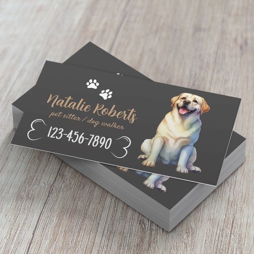 Happy Labrador Dog Walking  Pet Sitter Dark Gray Business Card