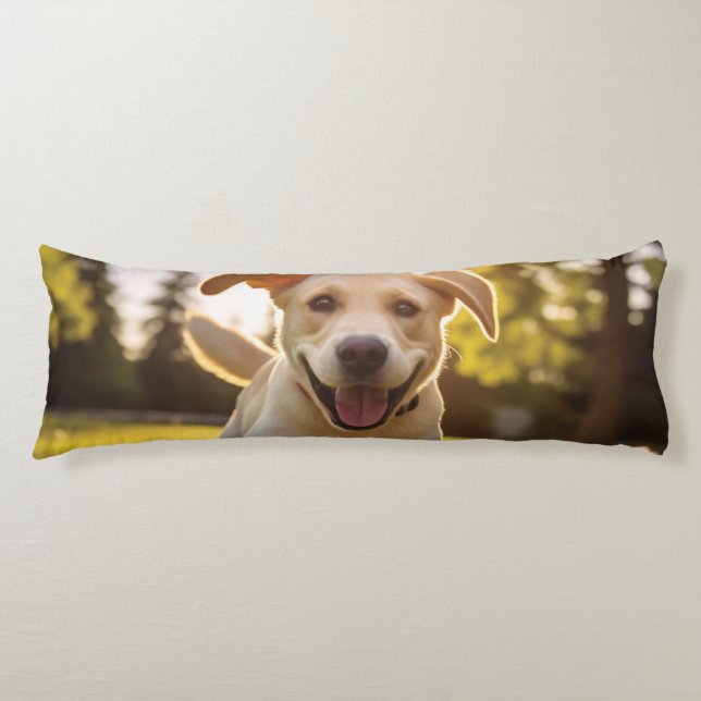 Happy Labrador Puppy Running  Body Pillow (Front)