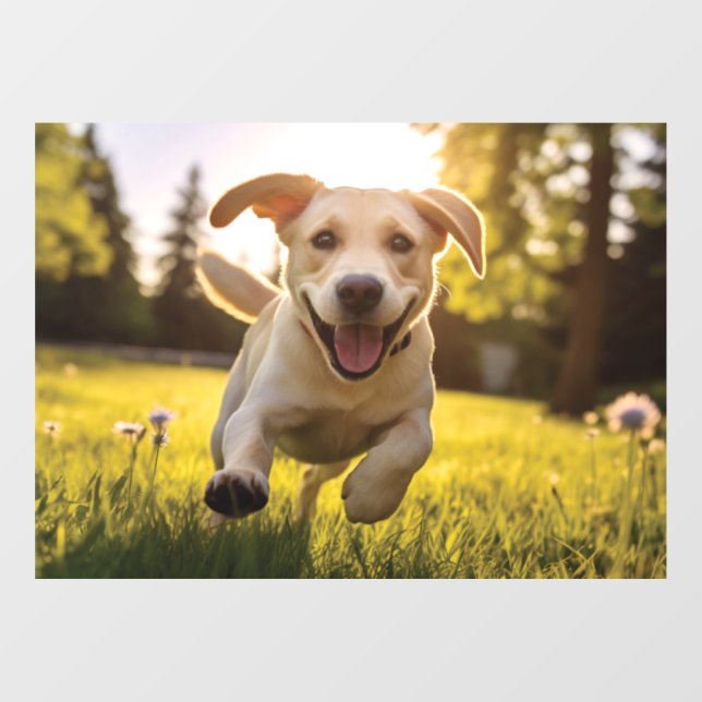 Happy Labrador Puppy Running  Window Cling (Sheet)