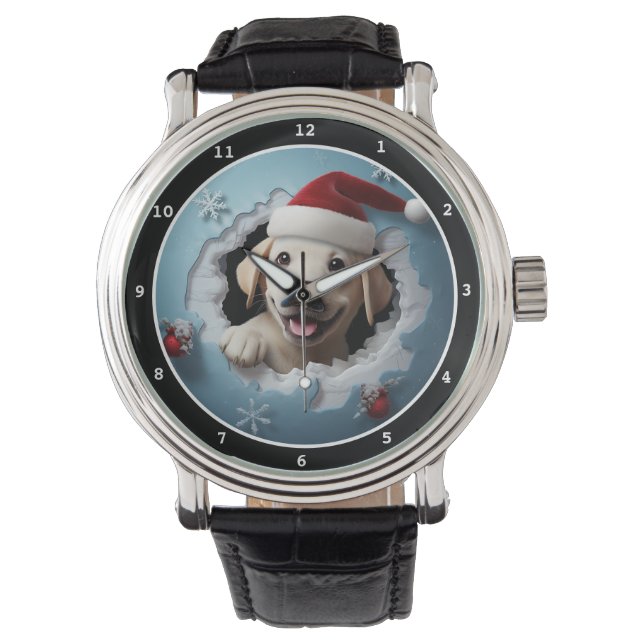 Happy Labrador Retrieve Puppy Winter Holiday Image Watch (Front)