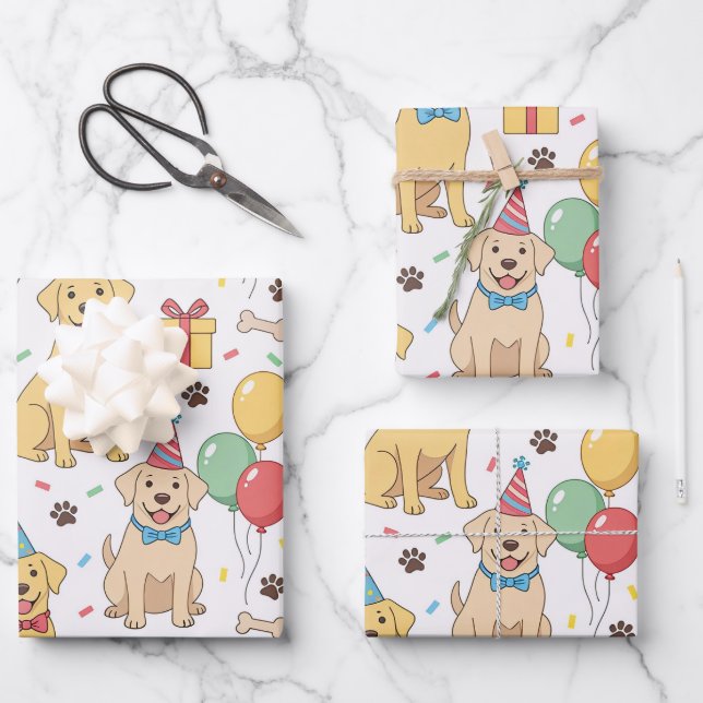 Happy Labrador Retriever Birthday Wrapping Paper Sheets (Front)
