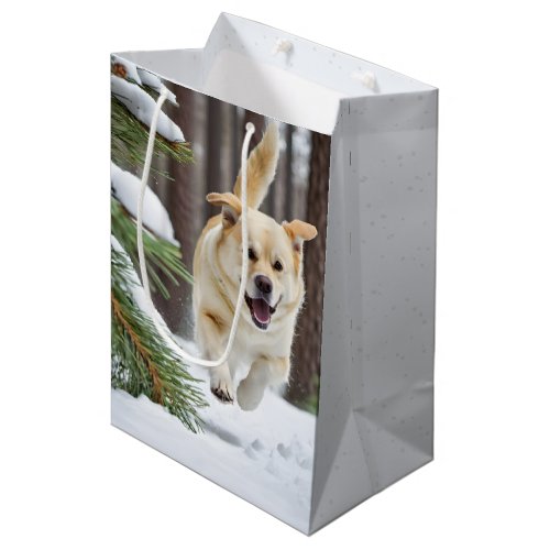 Happy Labrador Retriever Running In Snow Medium Gift Bag