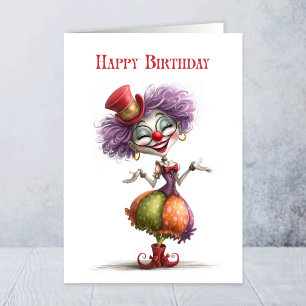 Happy Lady Clown Birthday Greeting Card