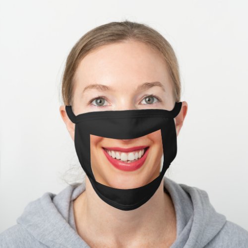 Happy Lady _ Smile _ Add Your Special Photo  Funny Black Cotton Face Mask