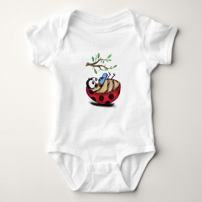 Happy Ladybug Funny Baby Bodysuit Customizable (Front)