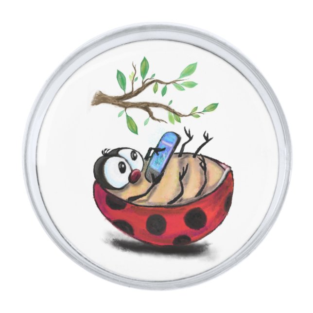 Happy Ladybug Funny Lapel Pin (Front)