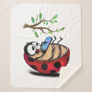 Happy Ladybug with Phone Sherpa Blanket