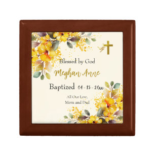Happy Large Yellow Flowers Orthodox Baptism Gift Box