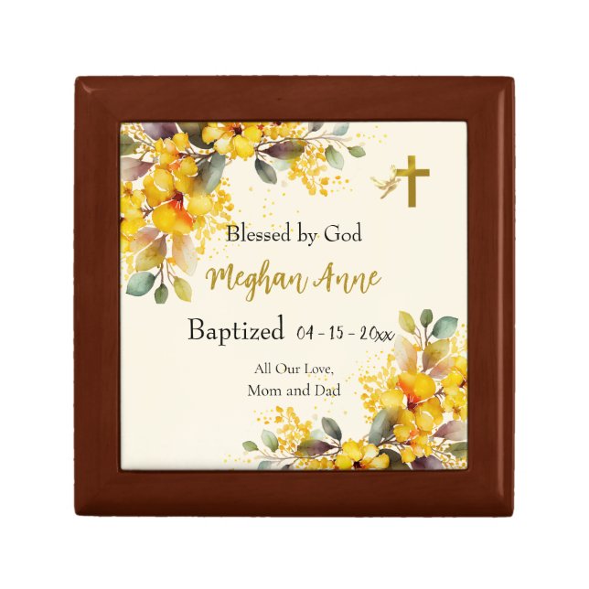 Happy Large Yellow Flowers Orthodox Baptism Gift Box (Front)
