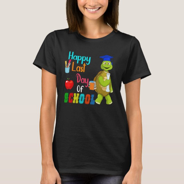 Happy Last Day Of School Cute Turtle With Books St T-Shirt (Front)
