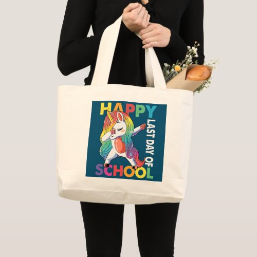 Happy Last Day Of School Dabbing Unicorn Student Large Tote Bag