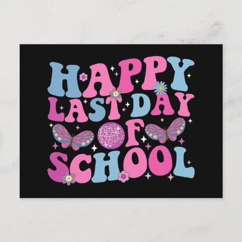 Happy Last Day Of School Disco Ball Groovy Retro Postcard