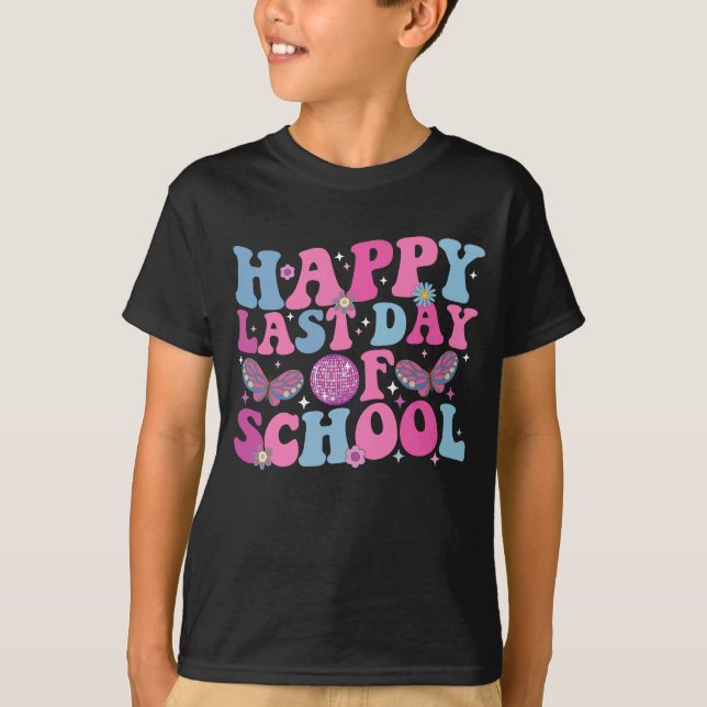 Happy Last Day Of School Disco Ball Groovy Retro T-Shirt (Front)