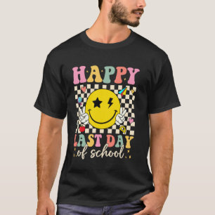Happy Last Day Of School Groovy Smile Face Teacher T-Shirt