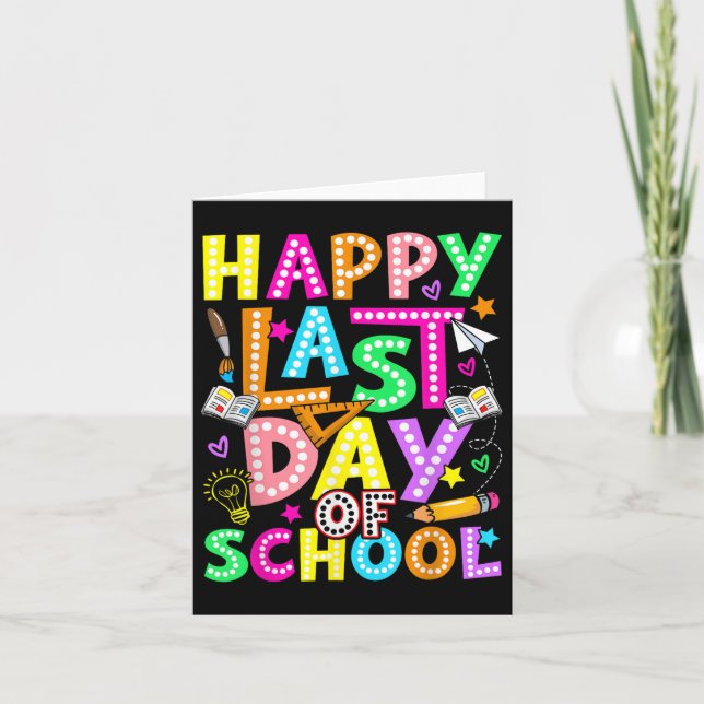 Happy Last Day Of School Groovy Teacher Student Gr Card (Front)