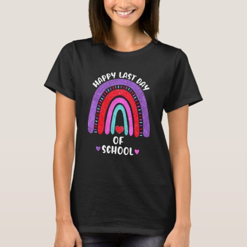 Happy Last Day Of School Rainbow Hearts Girls Kids T_Shirt