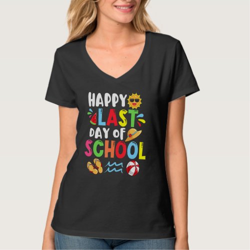 Happy Last Day Of School Summer Time Cute Sun Stud T_Shirt