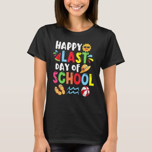 Happy Last Day Of School Summer Time Cute Sun Stud T_Shirt