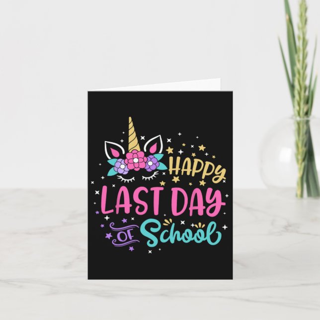 Happy Last Day Of School Unicorn Face Hello Summer Card (Front)