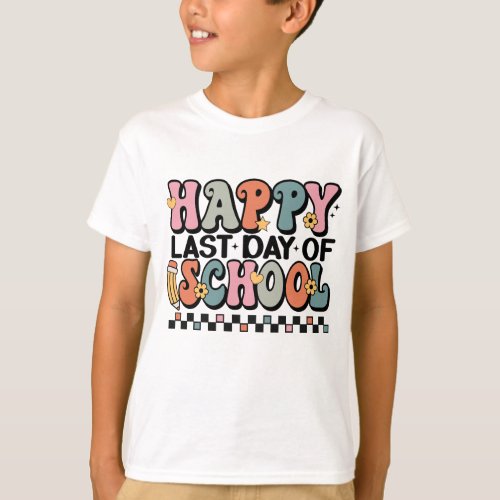 Happy Last Day School Retro Groovy Kids Shirt Tee