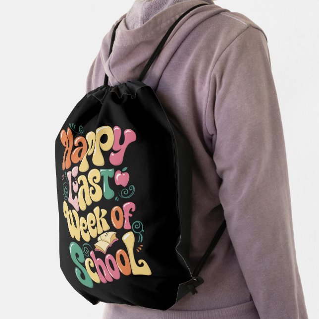 Happy Last Week Of School Teachers Students Groovy Drawstring Bag (Insitu)