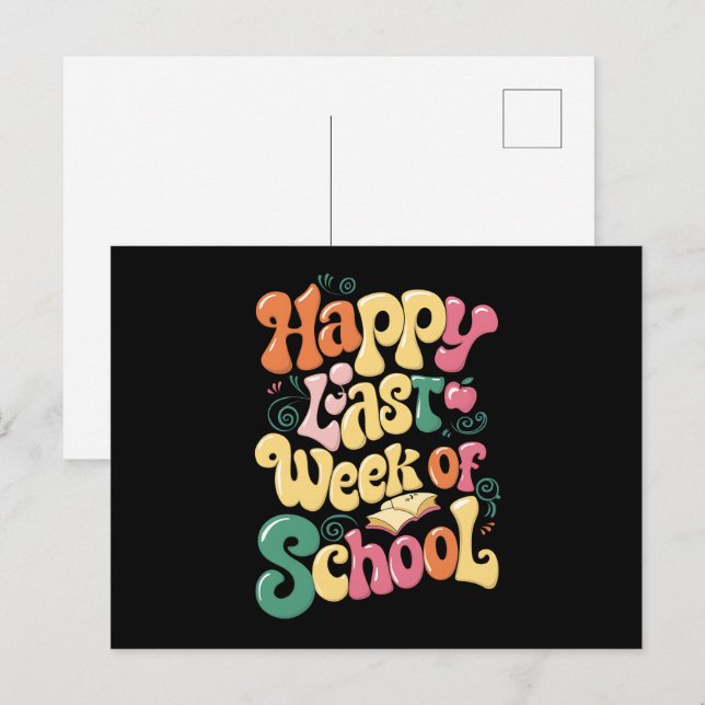 Happy Last Week Of School Teachers Students Groovy Postcard (Front/Back)