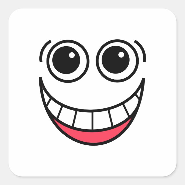 Happy Laughing Funny Comic Cartoon Face Square Sticker (Front)