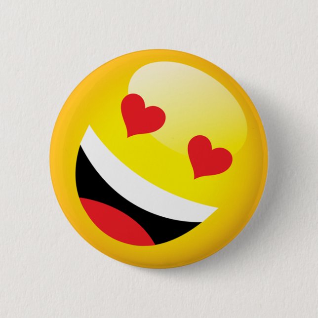 Happy Laughing Love Heart Emoji Face Party Pinback Button (Front)