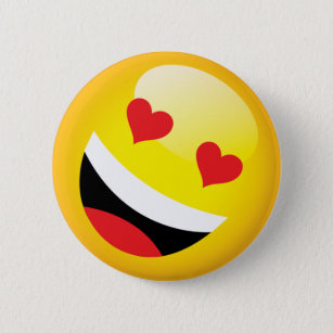 Happy Laughing Love Heart Emoji Face Party Pinback Button