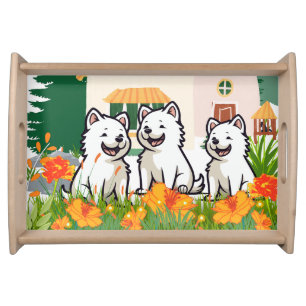 Happy Laughing White Dogs Gift For Dog Lovers Serving Tray