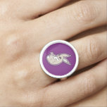 Happy Lavender Rabbit Pink Eyes Ink Drawing Design Ring at Zazzle