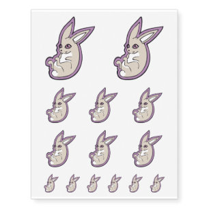 Happy Lavender Rabbit Pink Eyes Ink Drawing Design Temporary Tattoos